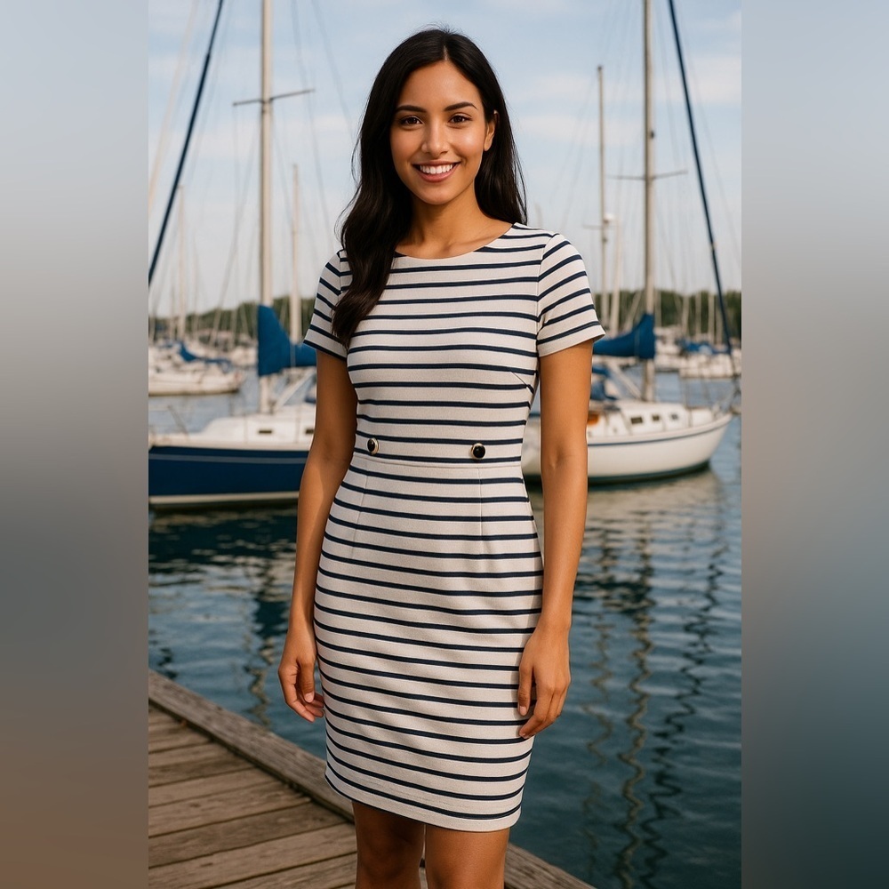 Banana Republic Striped Navy and White Nautical Dress Old Money Vacation Size 2